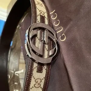 Gucci | Accessories | Gucci Canvas Belt With Brown Leather  display picture 2